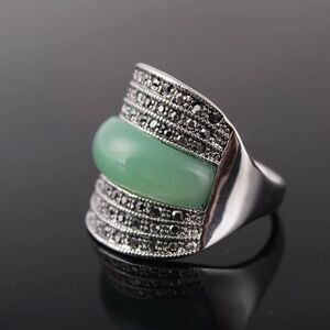 Retro Marcasite Resin Wide Band Ring